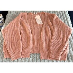 NWT ChuShan Blush Pink Chunky Ribbed Knit Open Front Cardigan Sweater